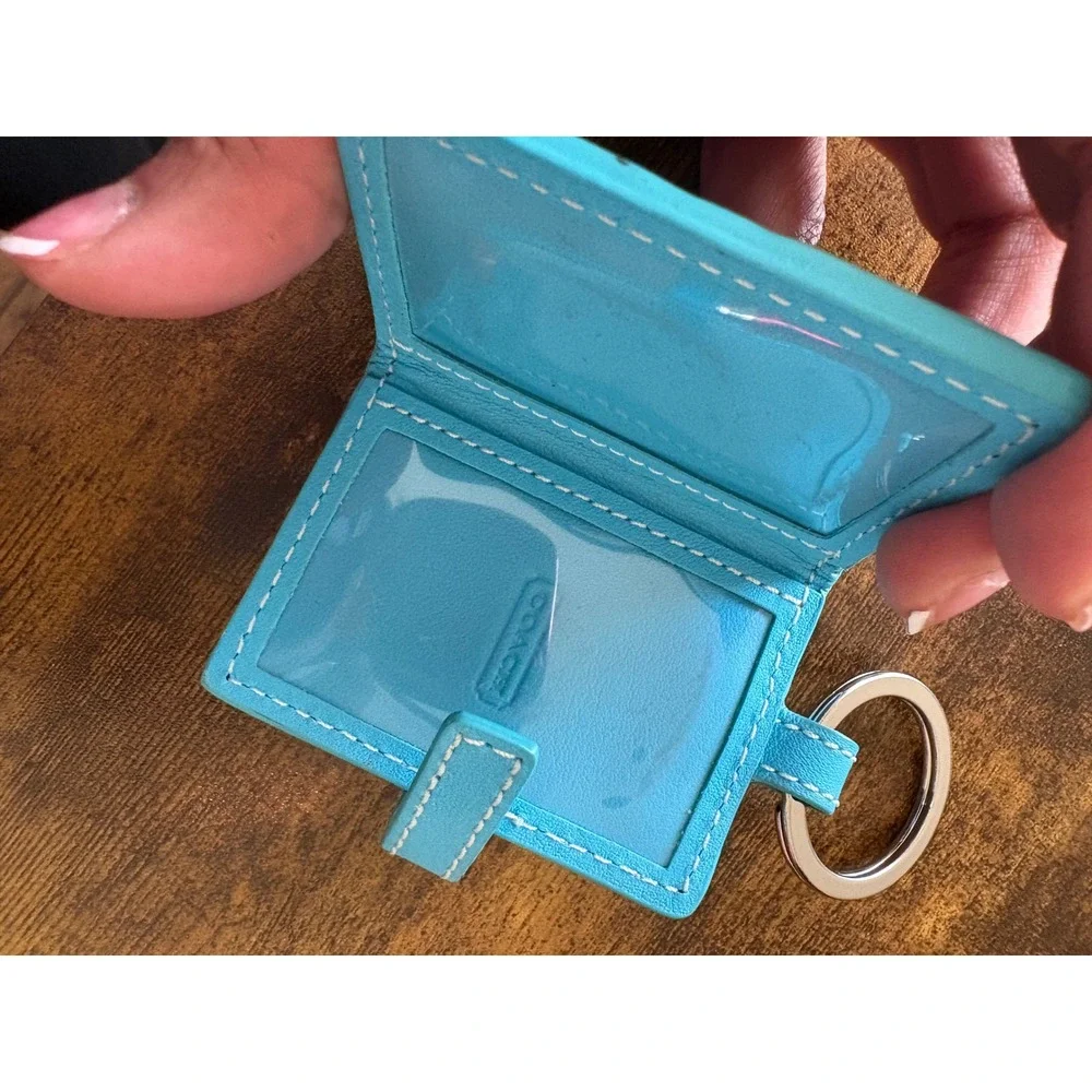 Coach Keychain Picture Frame Unisex Bifold ID Holder Blue Leather Classic Logo